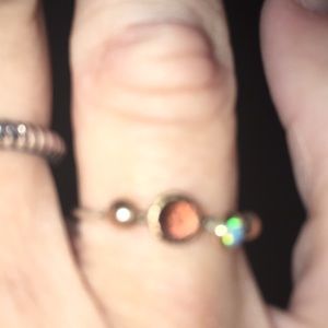 Handmade opal, topaz and 14 K ball ring band